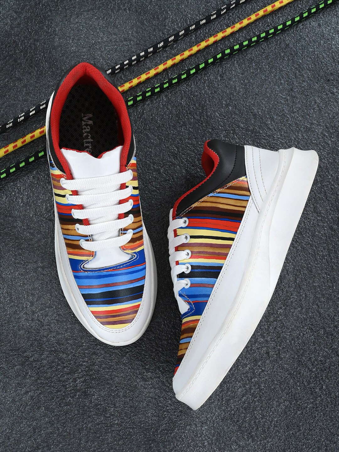 

Mactree Men White Striped PU Sneakers