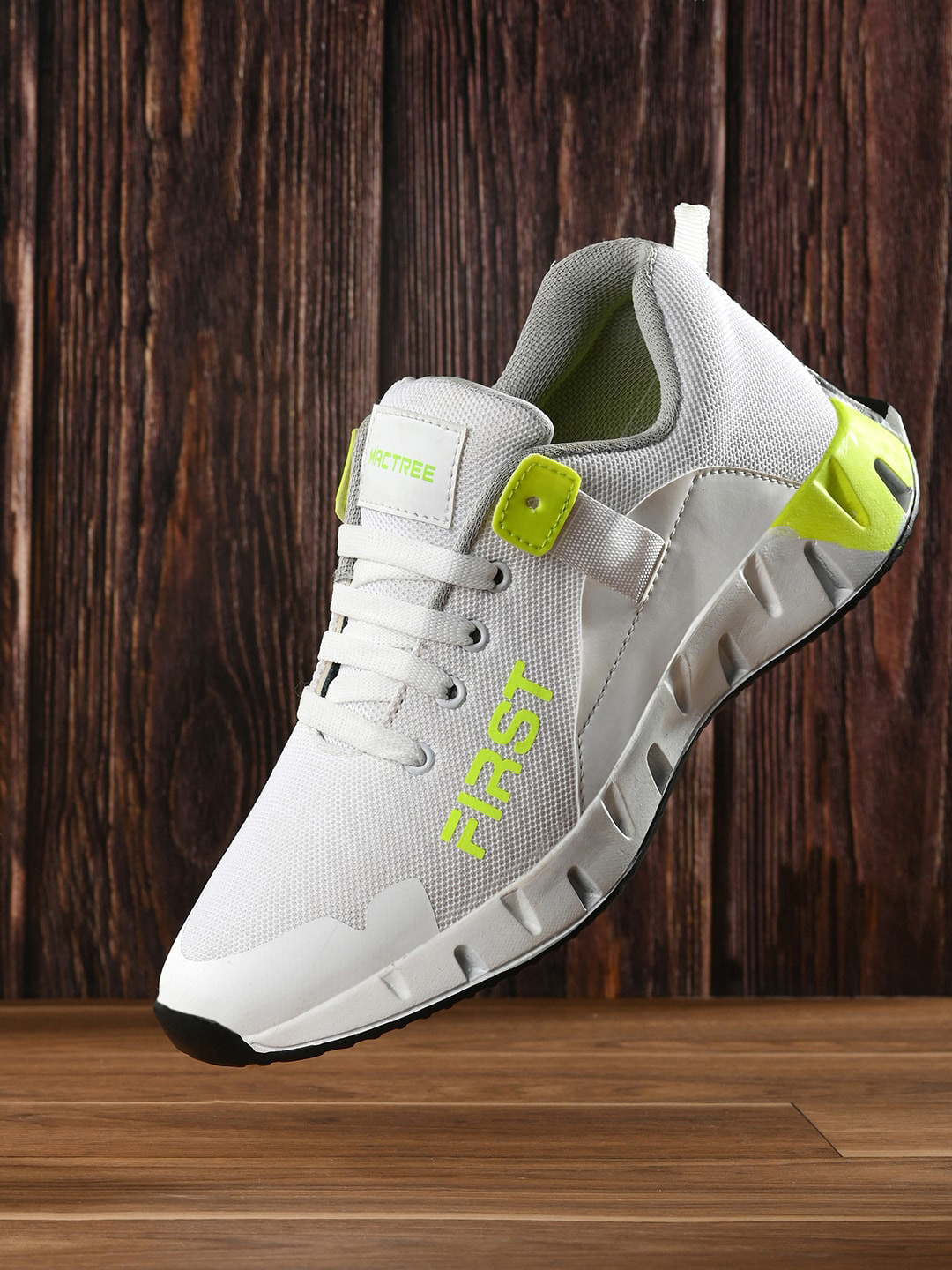 

Mactree Men White & Fluorescent Green Woven Design Lightweight Sneakers