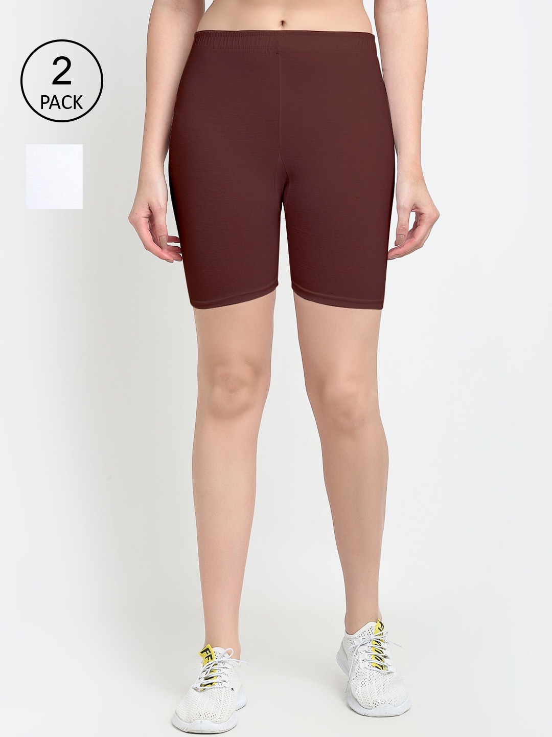 

GRACIT Women Pack Of 2 White Cycling Sports Shorts