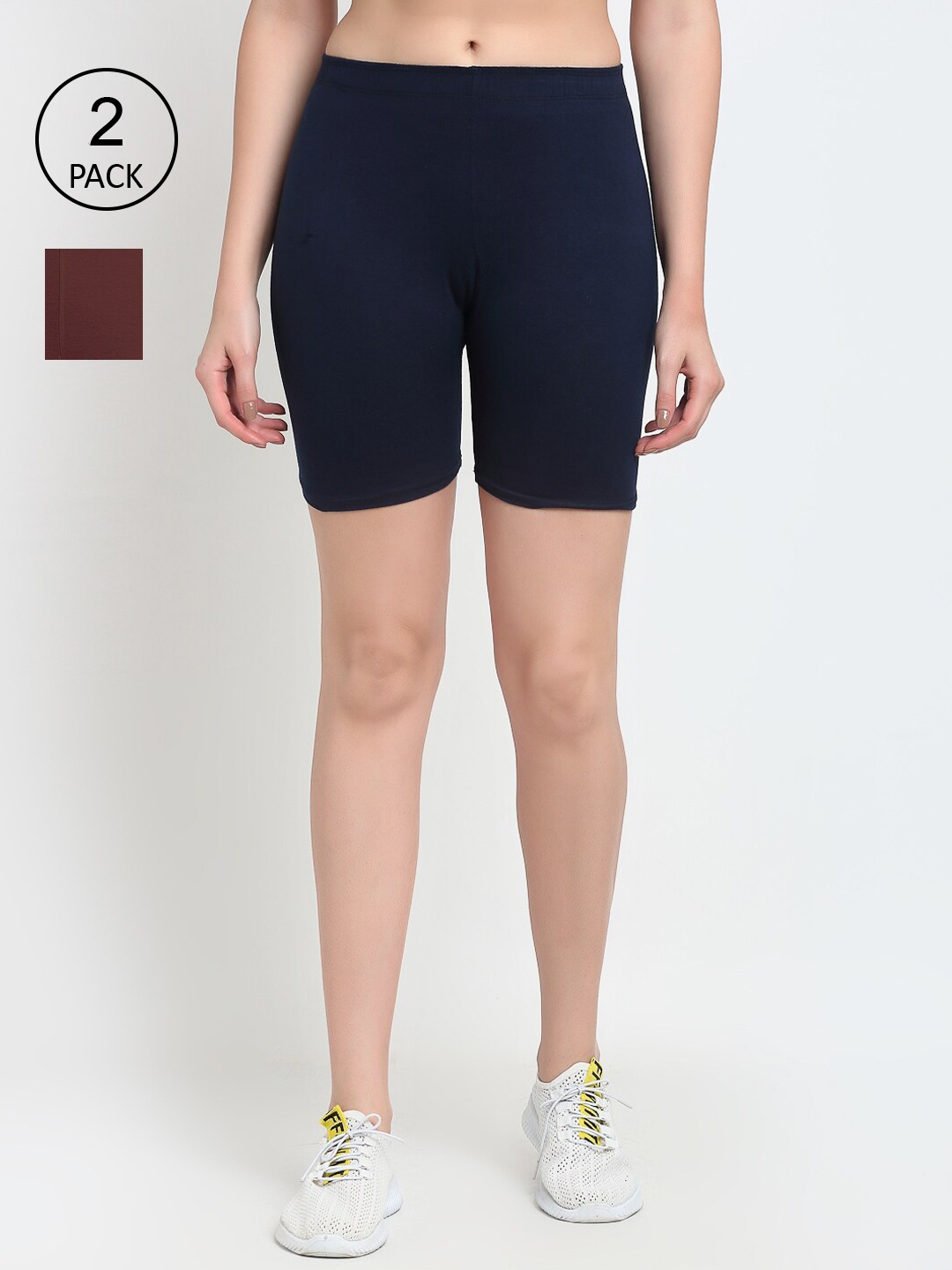 

GRACIT Women Pack Of 2 Navy Blue Cycling Cotton Sports Shorts