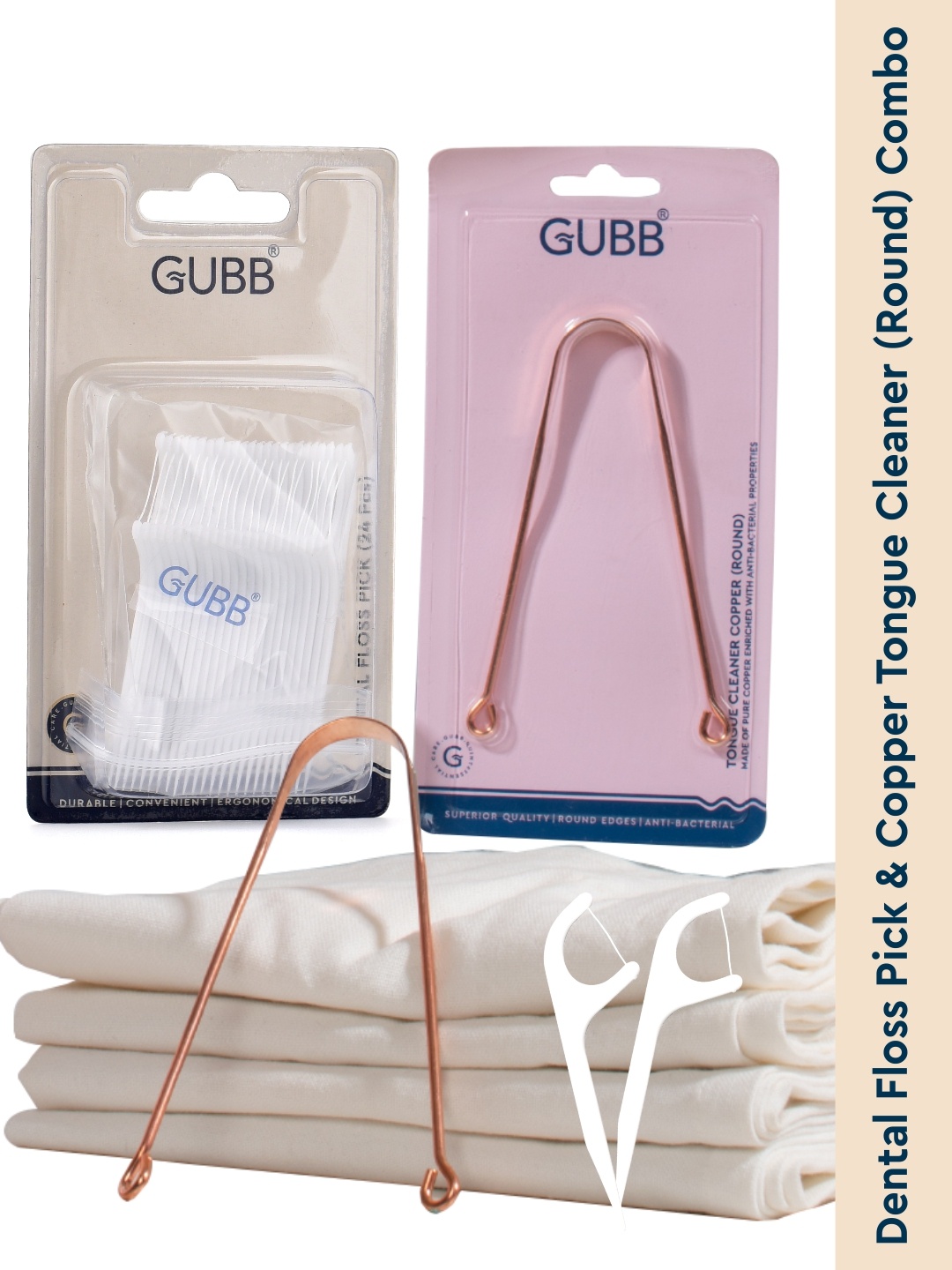 

GUBB Dental Floss Pick 24 Pcs & Round Copper Tongue Cleaner