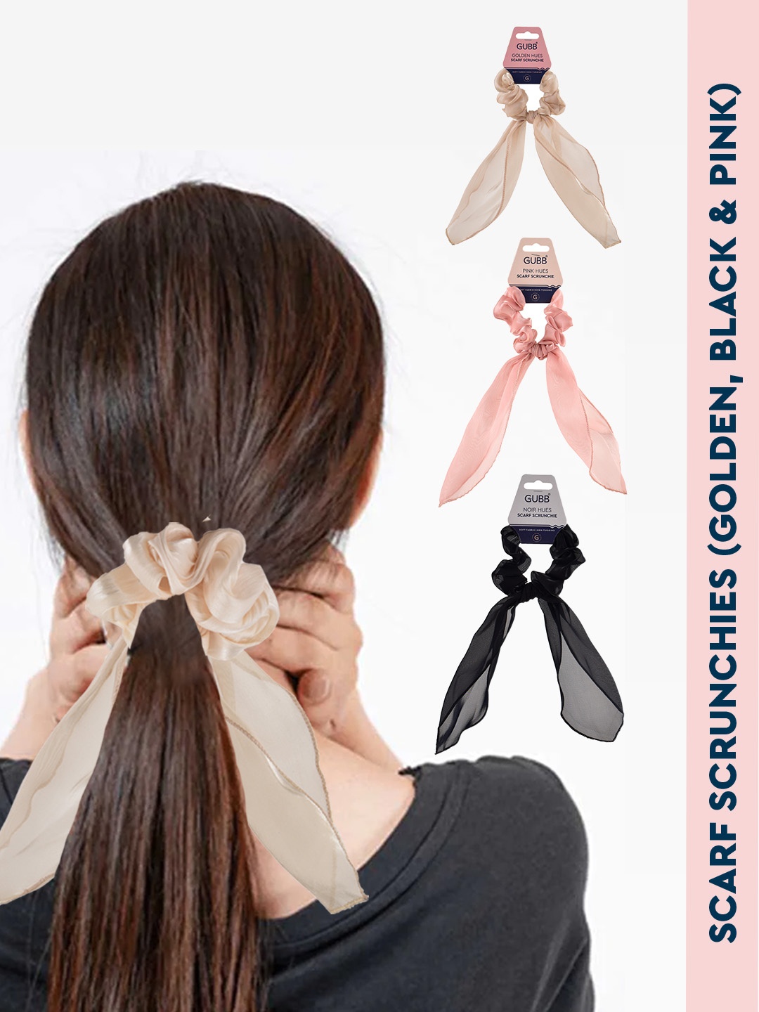 

GUBB Set Of 3 Scarf Scrunchies, Gold