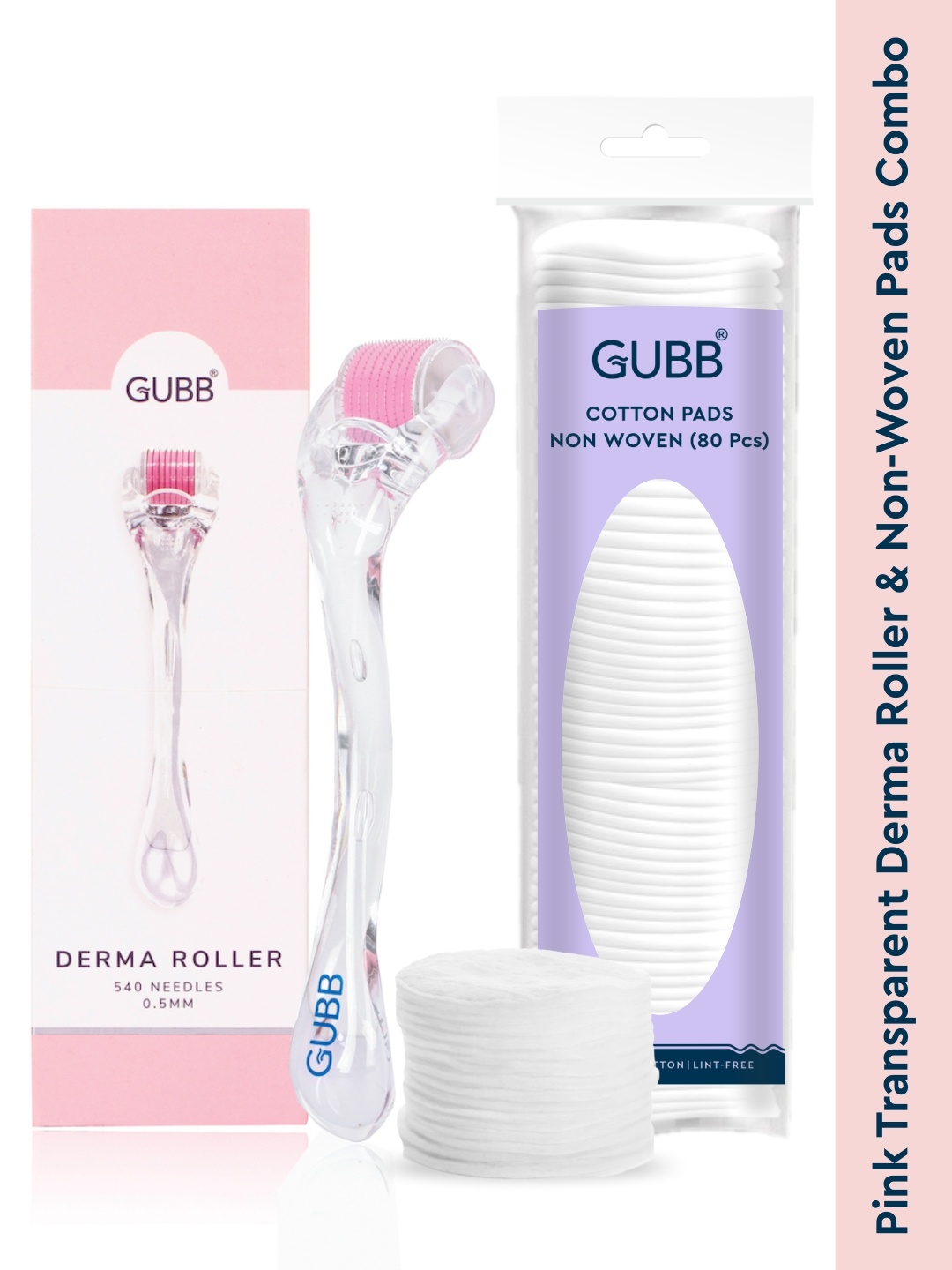 

GUBB Set of Transparent Derma Roller - Pink & Makeup Remover Non-Woven Cotton Pads 80 Pcs, Multi