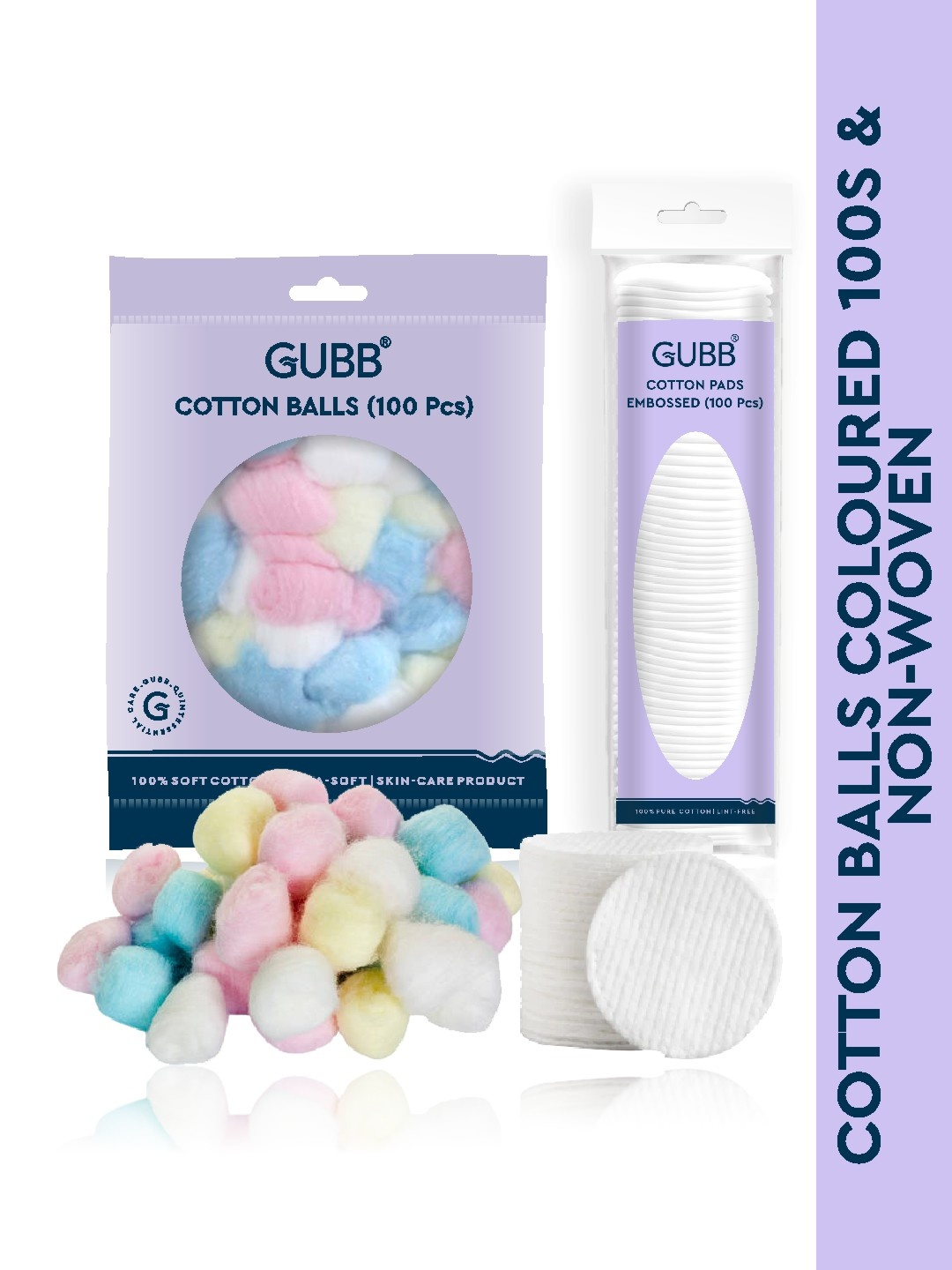 

GUBB Set of Cotton Balls & Embossed Cotton Pads for Makeup Remover-100 Pieces, Multi