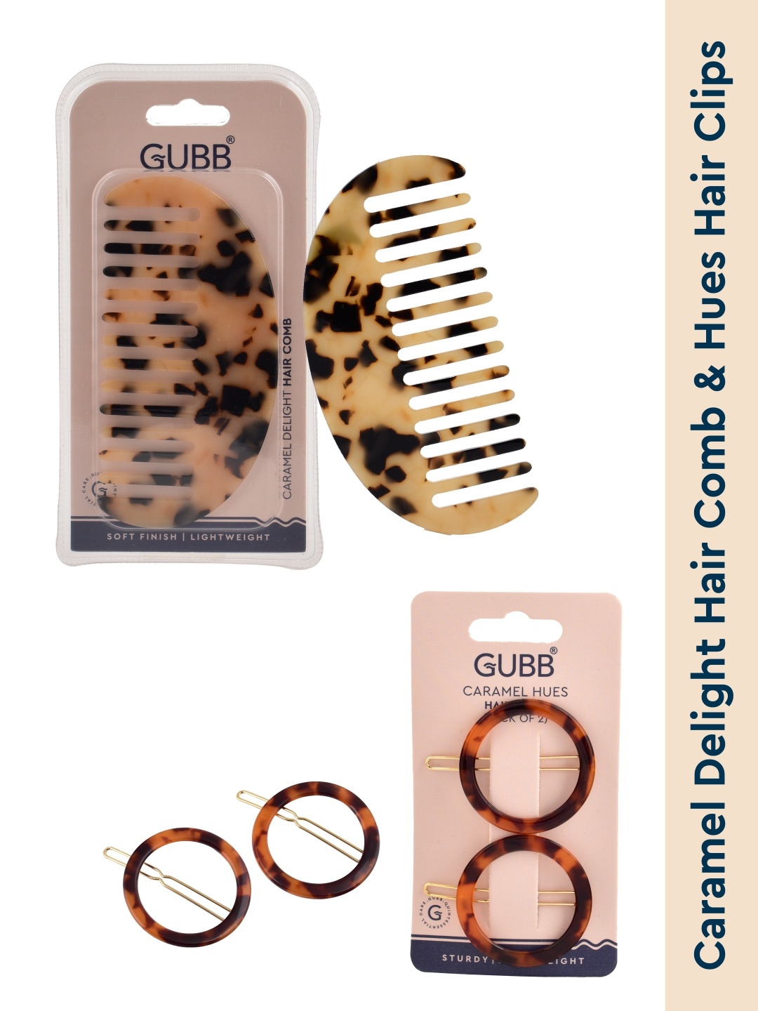

GUBB Set of Caramel Delight Hair Comb & 2 Caramel Hues Hair Clips - Beige