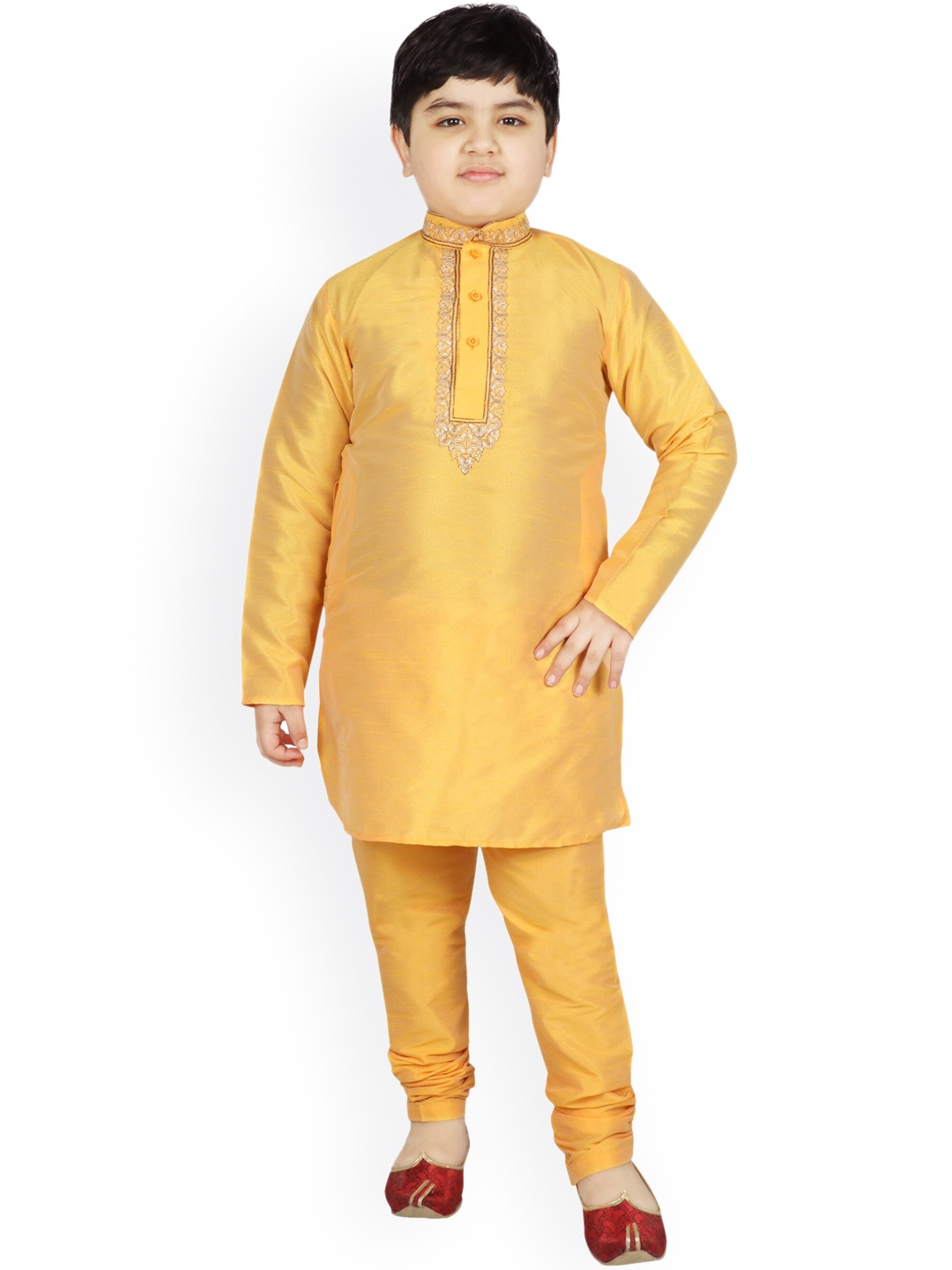 

SG YUVRAJ Boys Yellow Raw Silk Kurta with Pyjamas