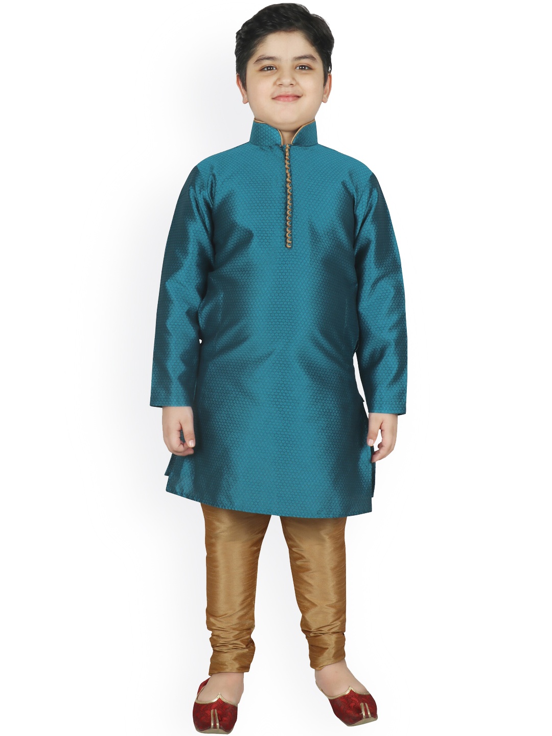 

SG YUVRAJ Boys Turquoise Blue Raw Silk Kurta with Pyjamas