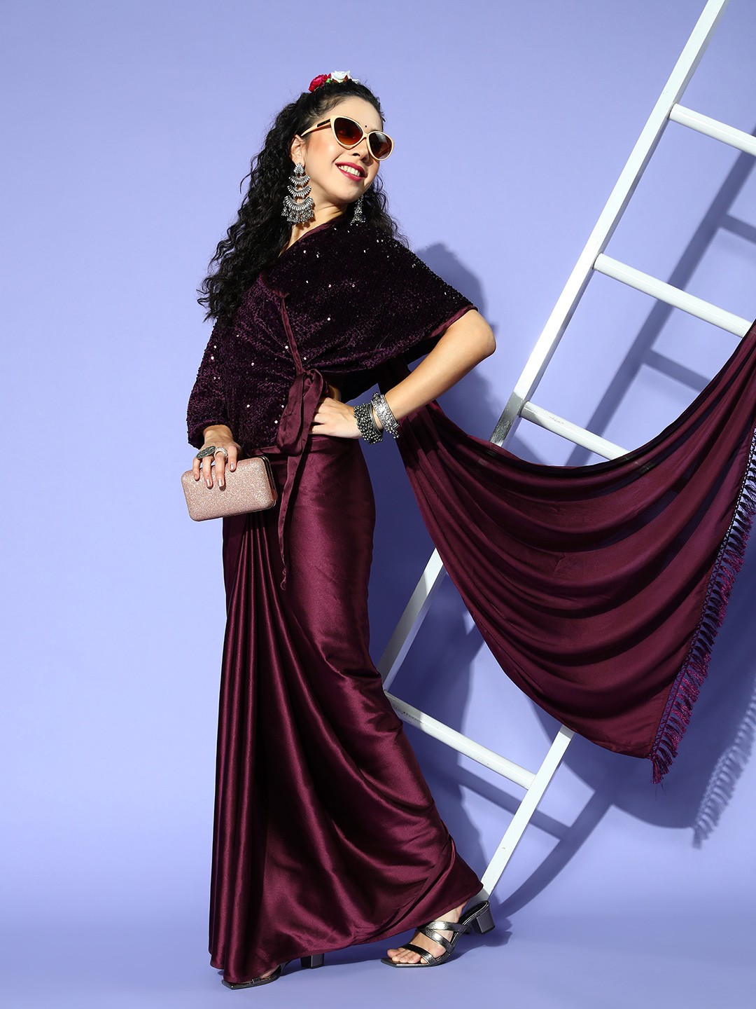 

Tikhi Imli Solid Satin Saree, Burgundy