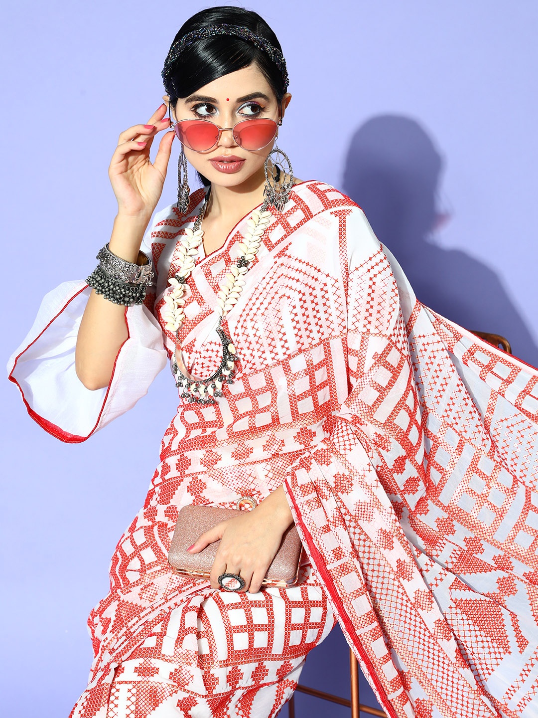 

Tikhi Imli Ethnic Motifs Saree, Off white