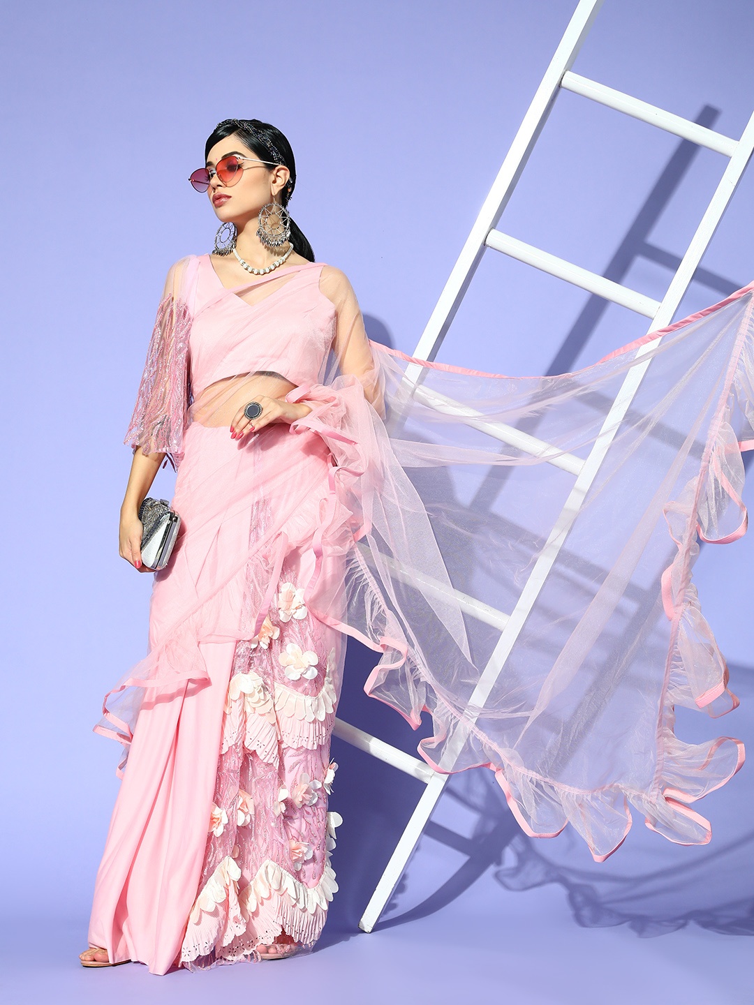 

Tikhi Imli Solid Saree with border, Pink