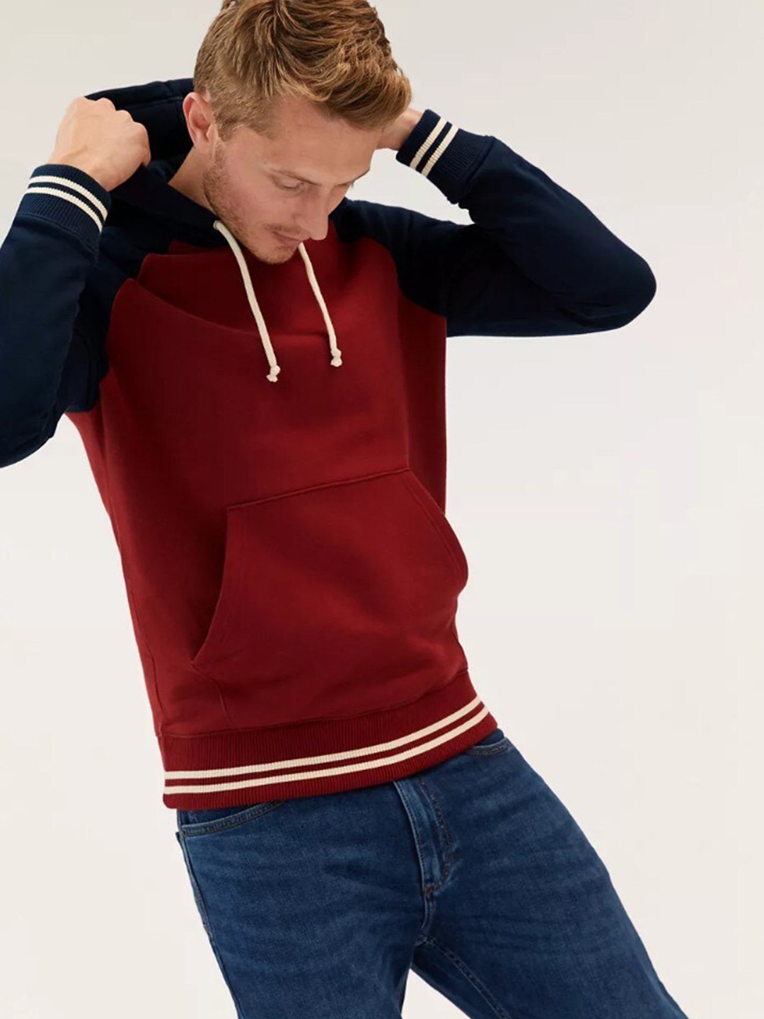 

Marks & Spencer Men Red & Black Colourblocked Pure Cotton Sweatshirt