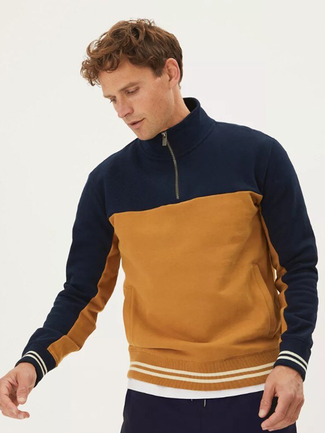

Marks & Spencer Men Mustard Colourblocked Sweatshirt