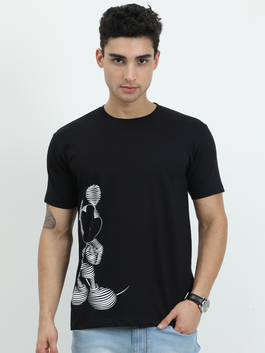 

COOFT Men Black Printed Pure Cotton T-shirt