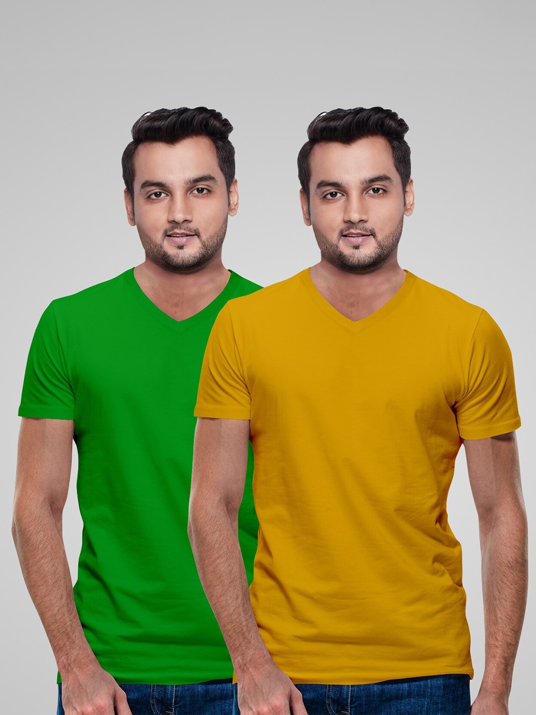 

Pootlu Men Pack 0f 2 V-Neck T-shirt, Yellow