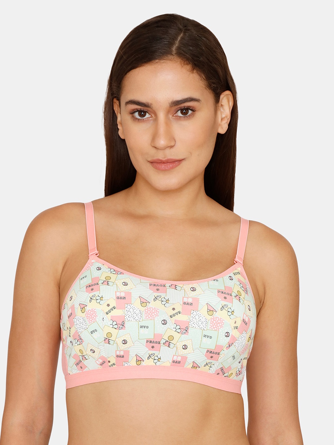 

Zivame Women Pink Printed Lightly Padded Seamless Cami Bra