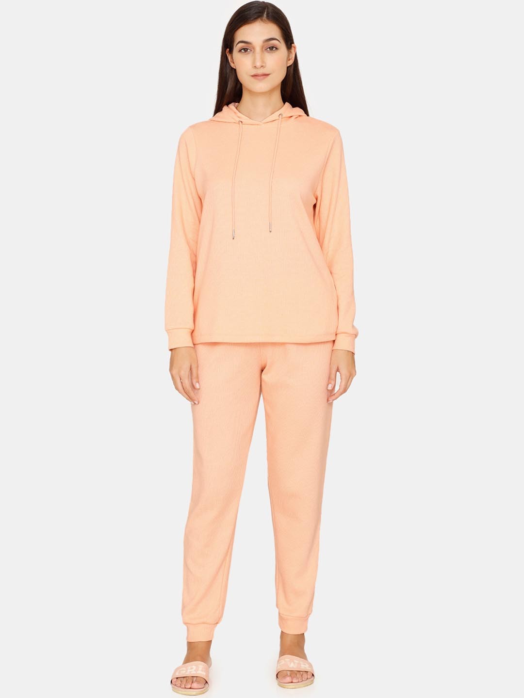 

Zivame Women Pink Hooded Night suit