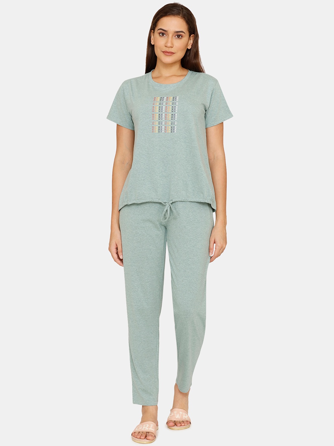 

Zivame Women Green Printed Night suit
