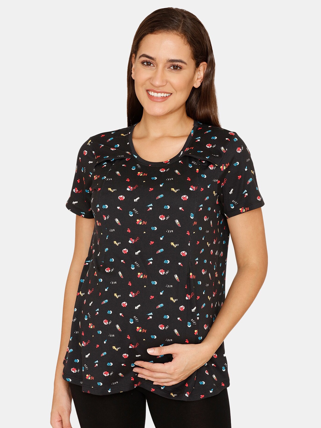 

Zivame Black Floral Print Top