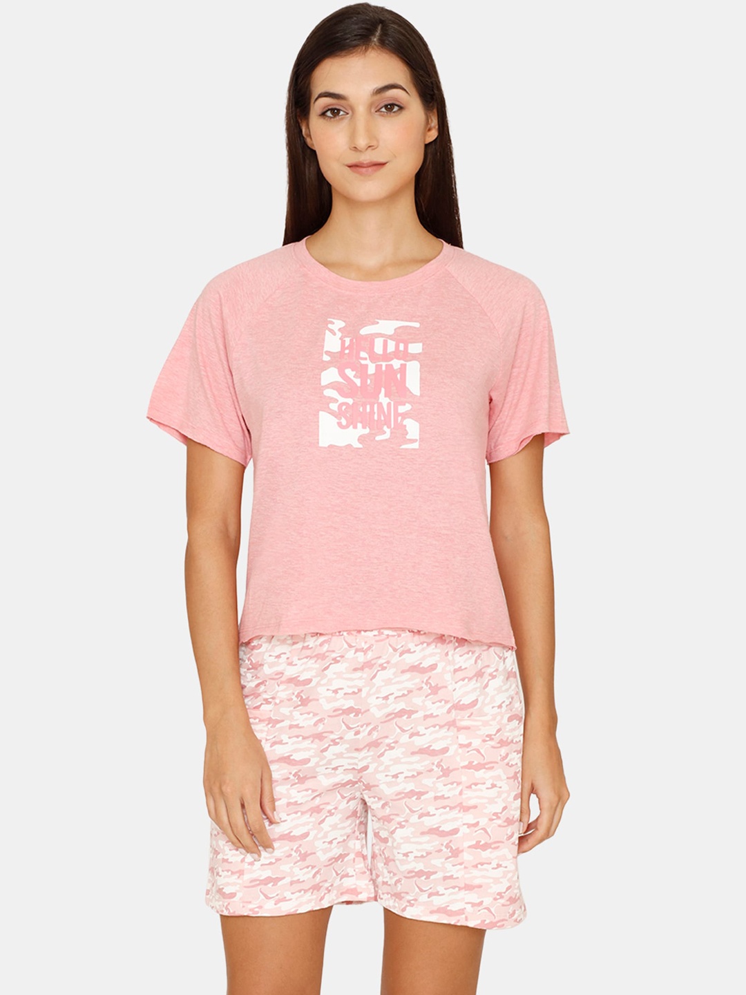 

Zivame Women Pink & White Pure Cotton Night suit