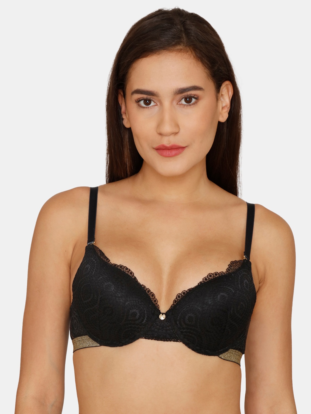 

Zivame Women Black Abstract Bra Underwired Push up Lightly Padded