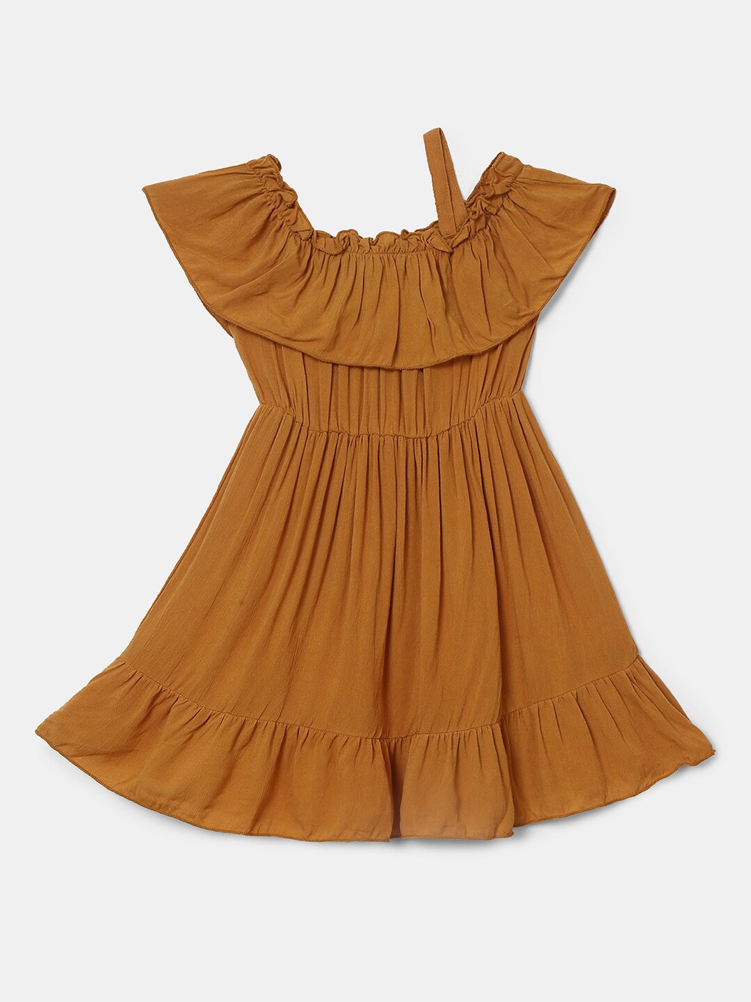 

V-Mart Girls Mustard Yellow Rayon Off-Shoulder Dress