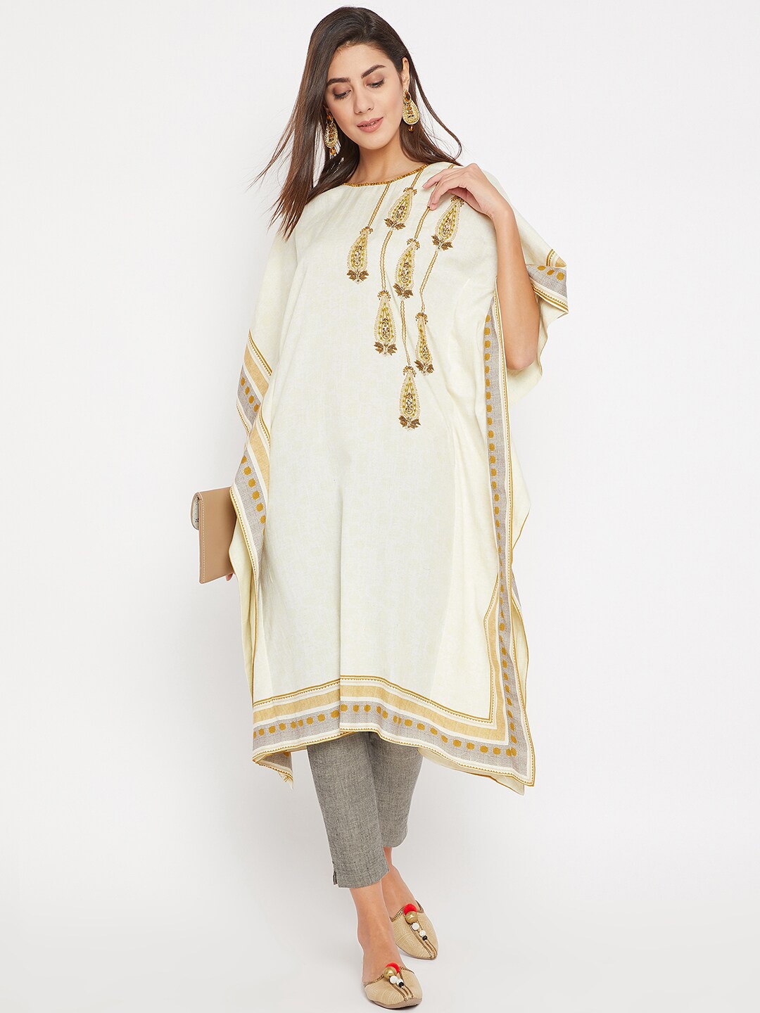 

The Kaftan Company Women Off White Thread Work Kaftan Kurta