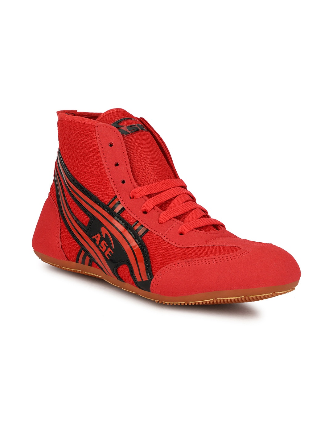 

ASE Men Red Training or Gym ASE Men's Red PU Lace-Up Kabaddi Wrestling Shoes