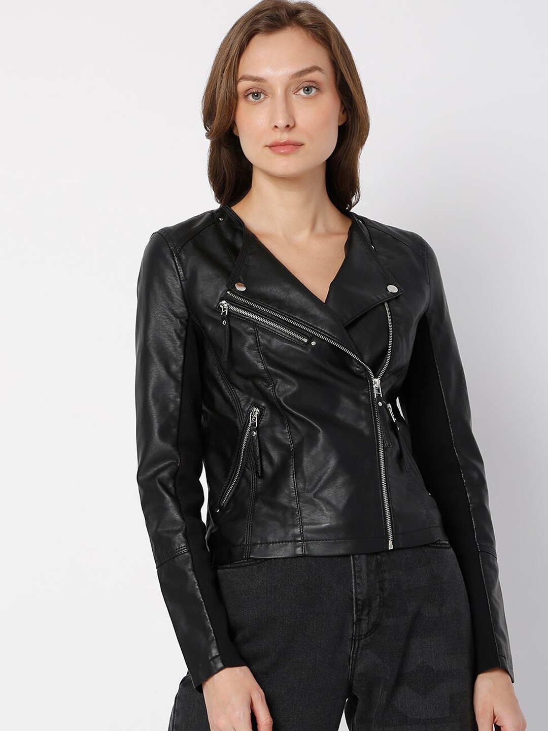 

Vero Moda Women Black Crop Leather Jacket