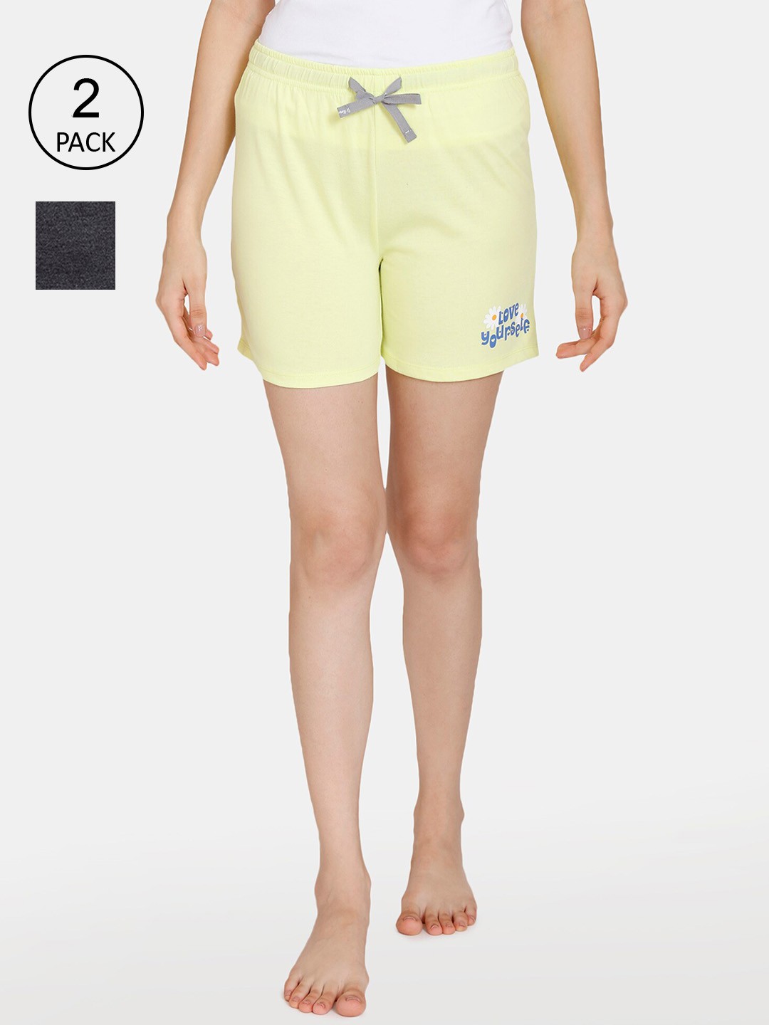 

Rosaline by Zivame Girls Yellow & Black Pack Of 2 Lounge Shorts