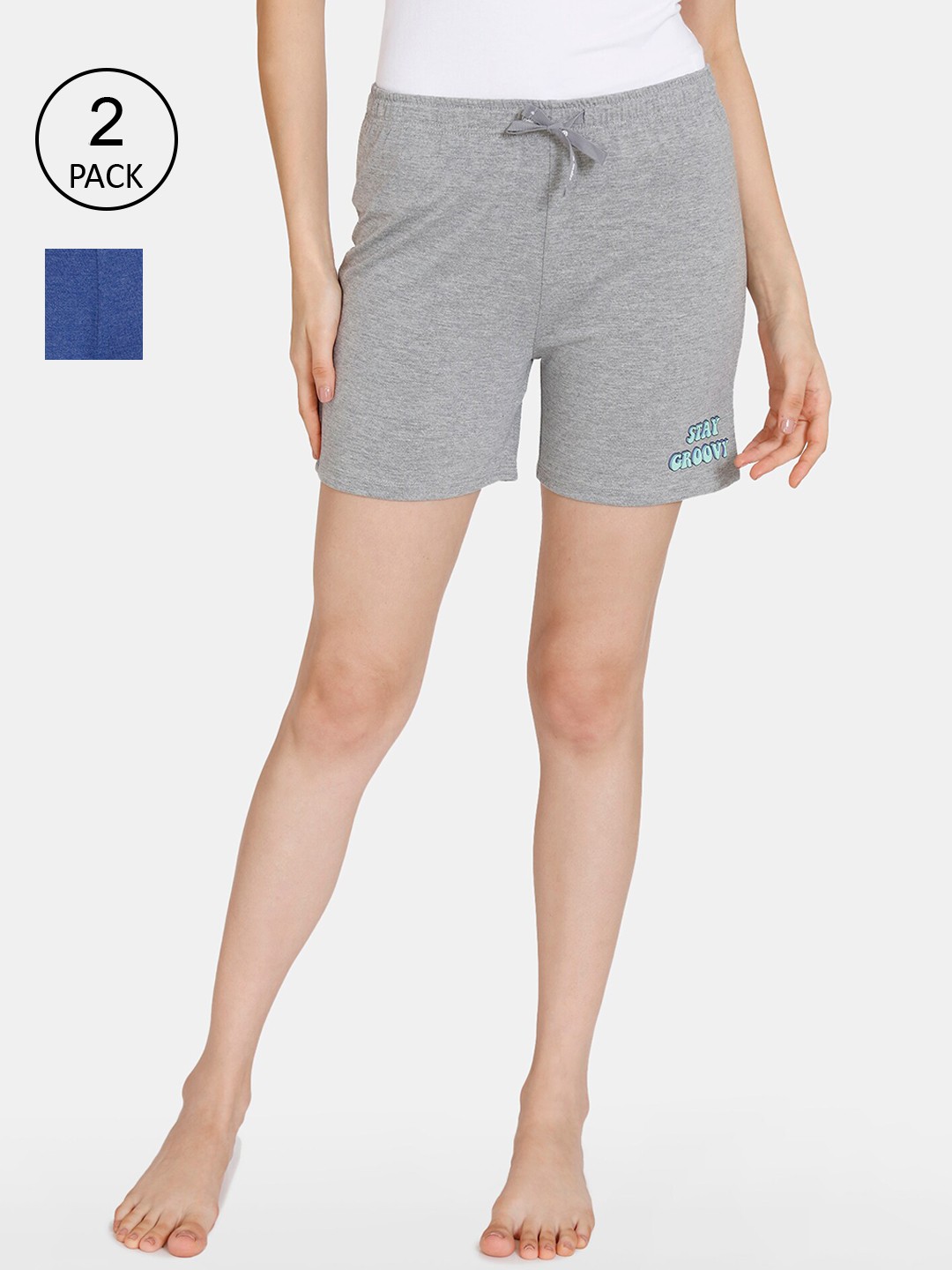 

Rosaline by Zivame Girls Set Of 2 Grey & Blue Shorts