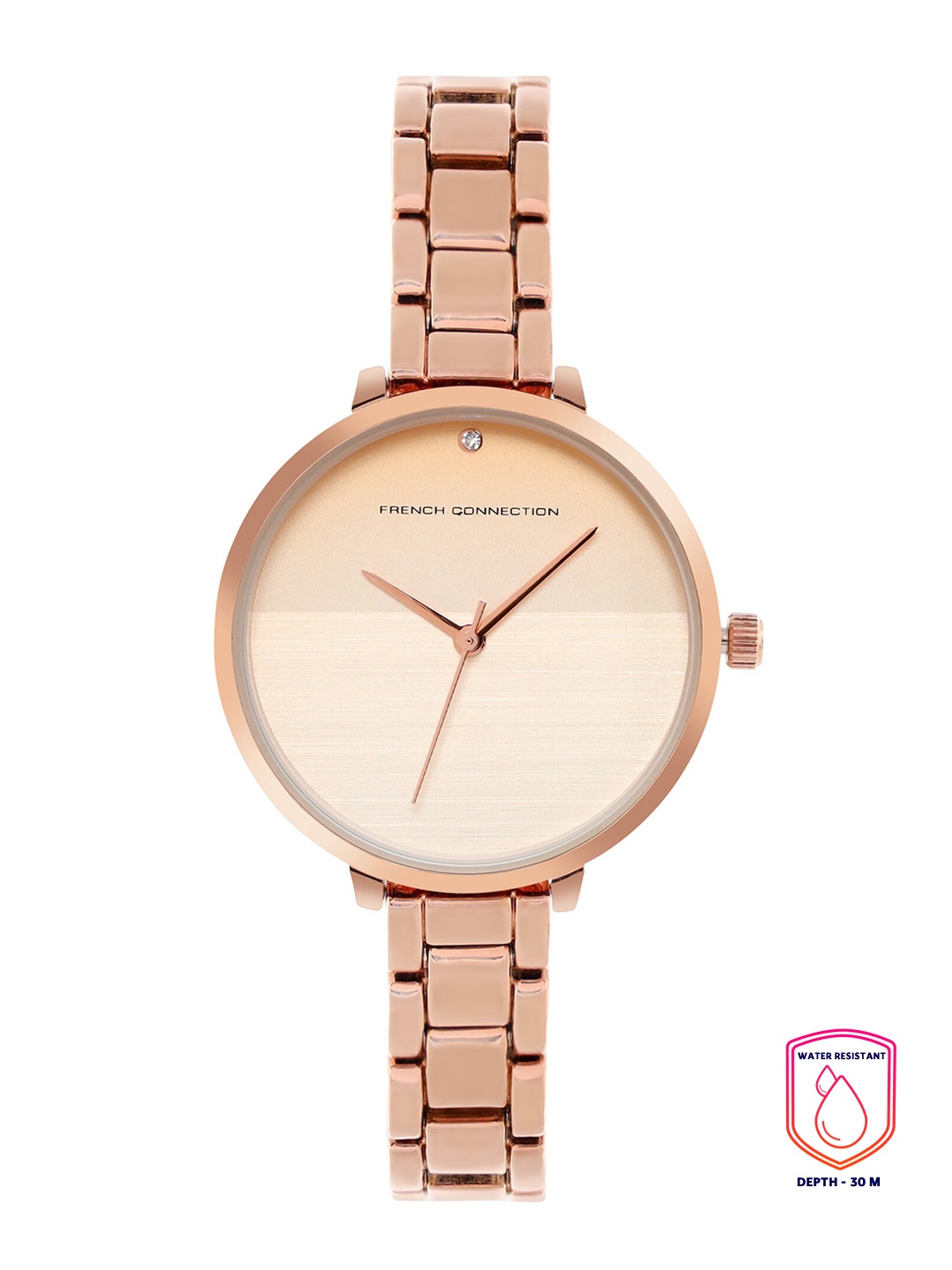 

French Connection Women Rose Gold-Toned Dial & Rose Gold Toned Stainless Steel Bracelet Style Straps Watch