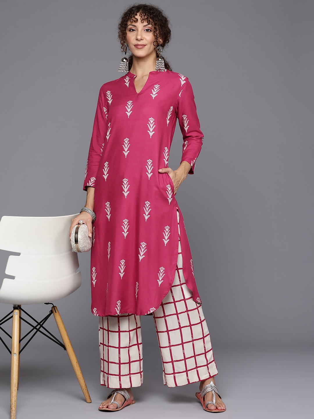 

Biba Women Ethnic Motifs Printed Kurta with Trousers, Magenta