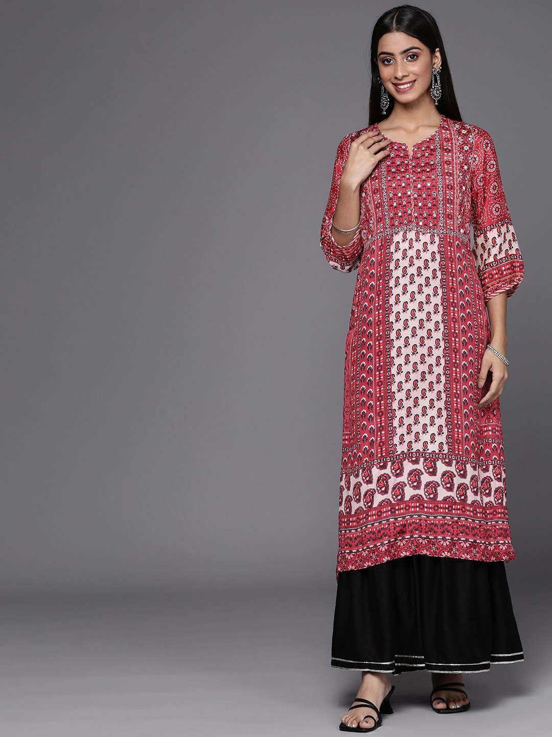 

Biba Women Red & Cream-Coloured Ethnic Motifs Printed Kurta