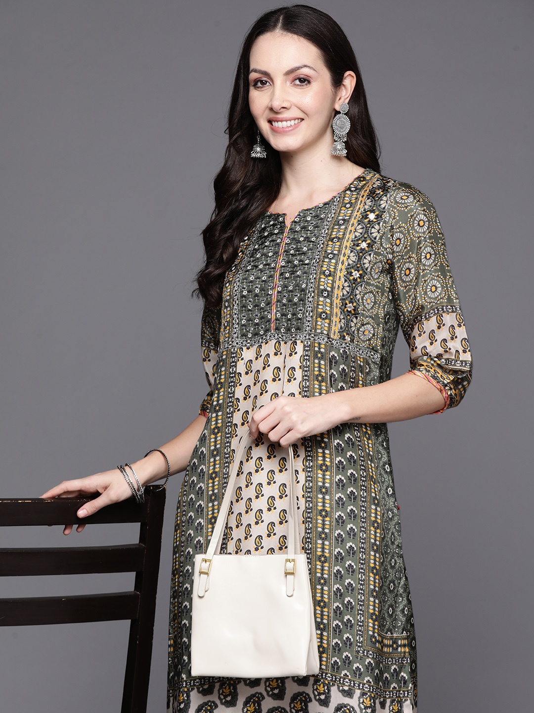 

Biba Ethnic Motifs Print Kurta, Green