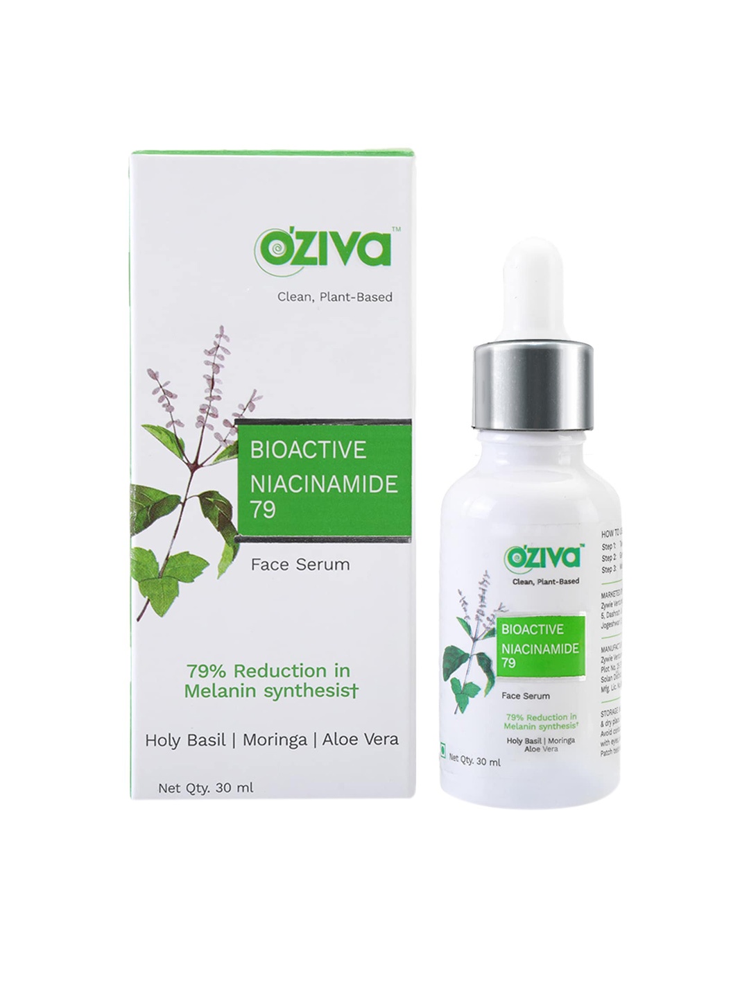 

OZiva Bioactive Niacinamide 79 Face Serum for Acne & Dark Spots with Aloe Vera - 30 ml, White