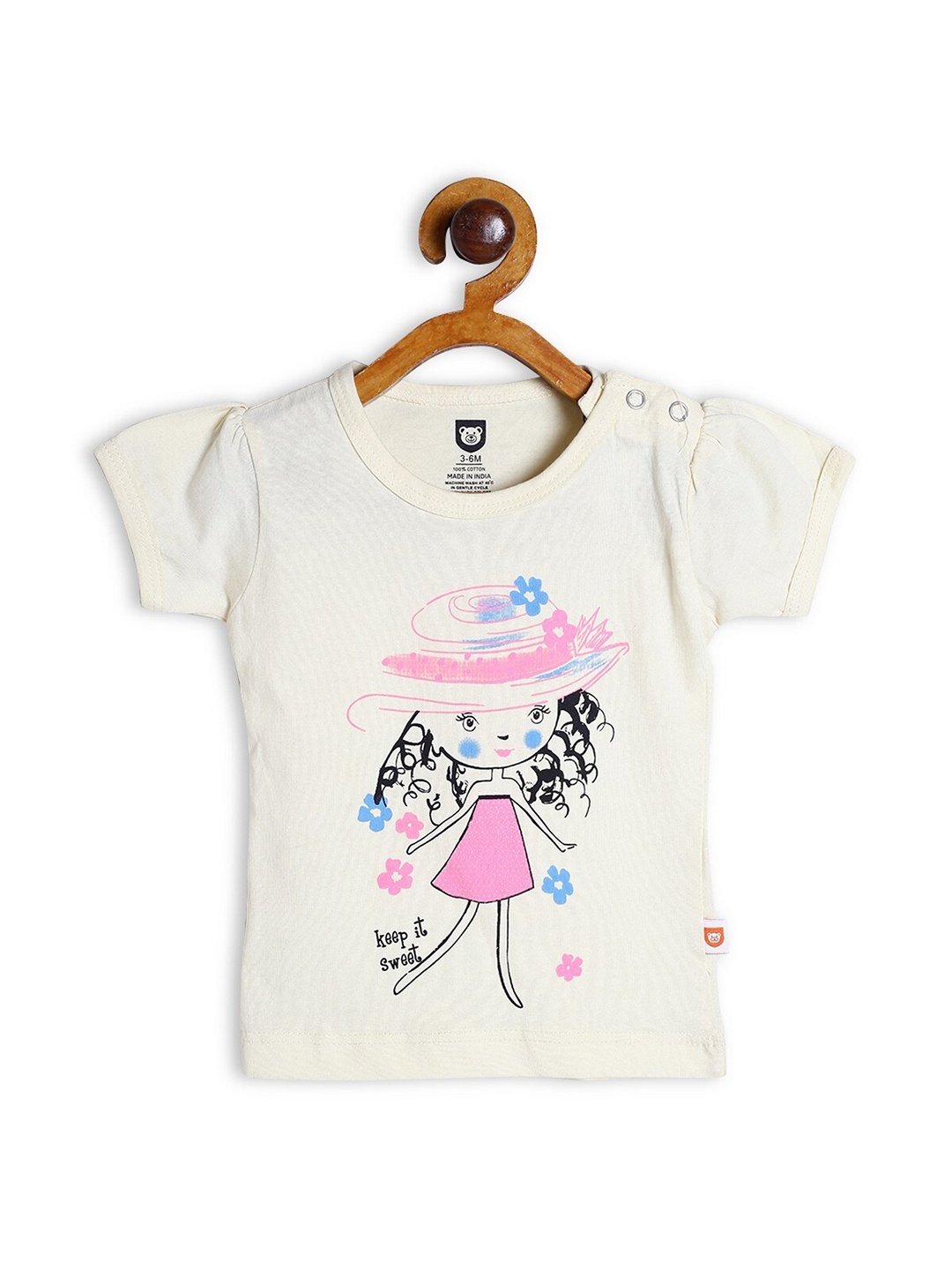 

612League Girls Off White Graphic Print Pure Cotton Top