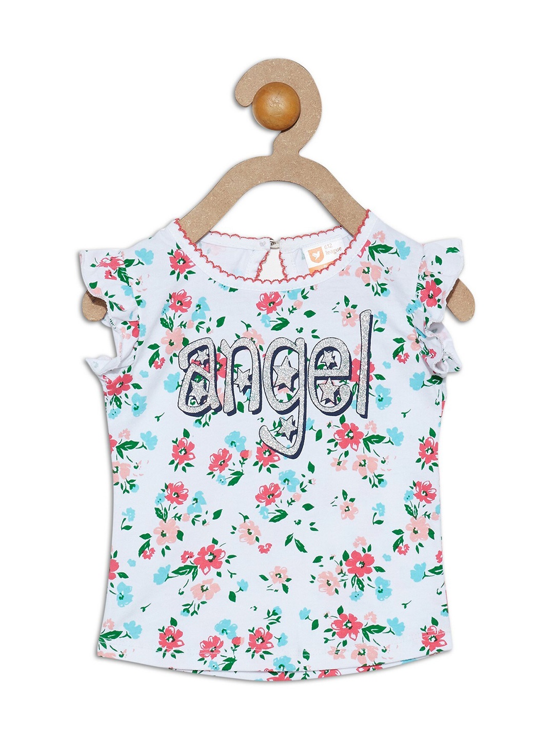 

612League Girls White Floral Print Pure Cotton Top