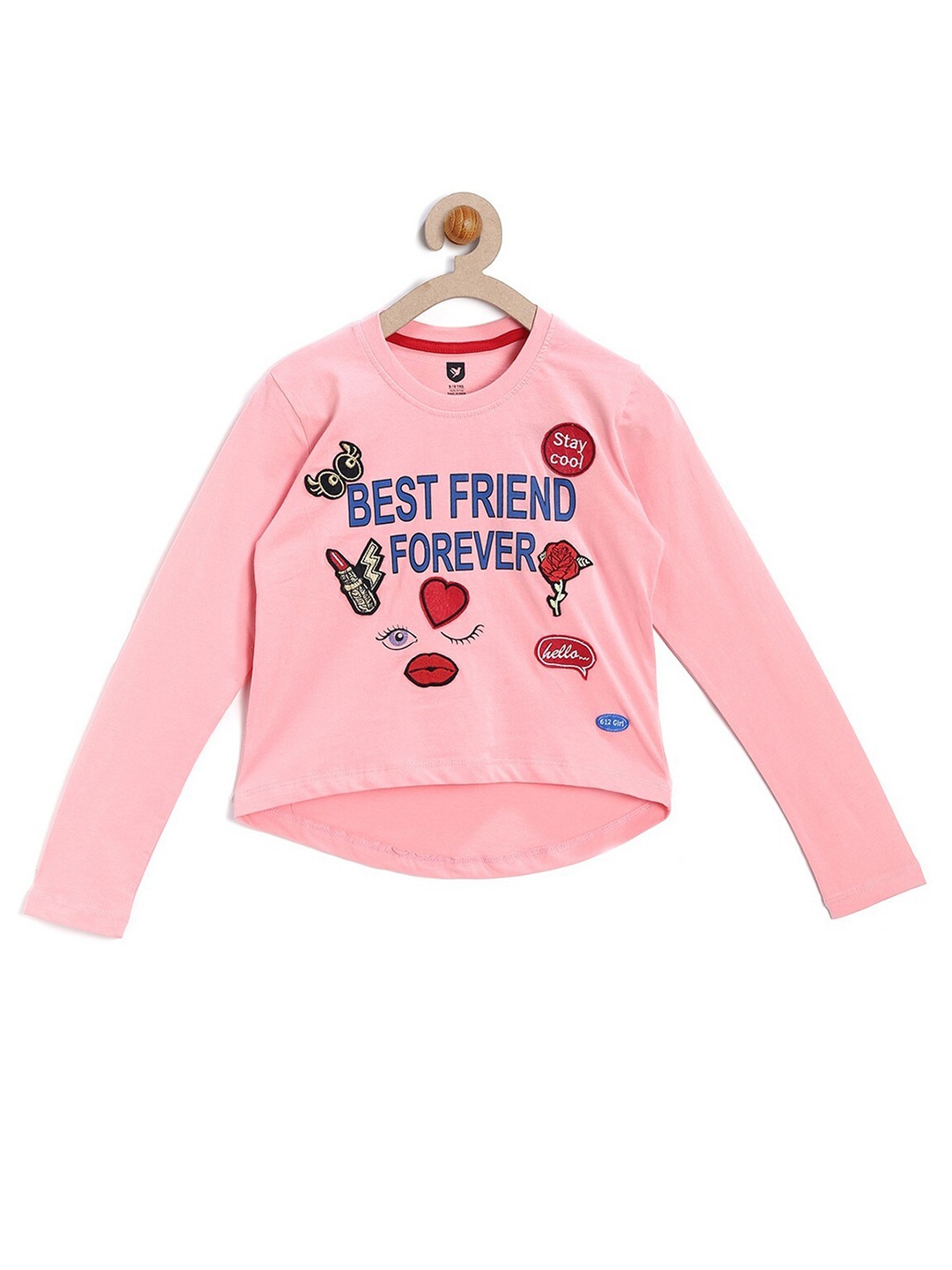 

612League Girls Peach Typography Print High-Low Top