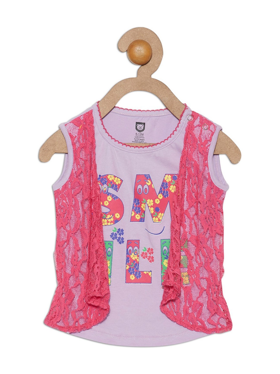 

612League Kids Girls Pink Print Layered Net Top