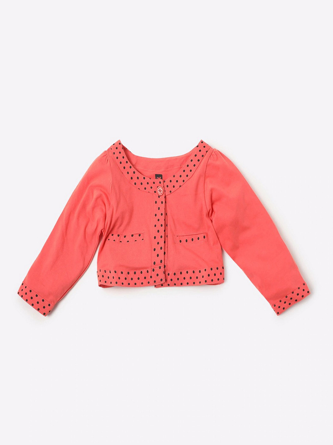 

612League Girls Coral & Black Print Pure Cotton Top