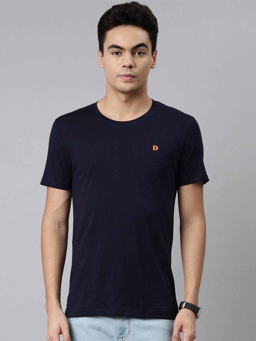 

DIXCY SCOTT Men Navy Blue Solid Cotton T-shirt