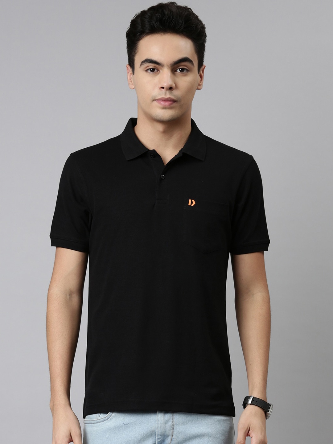 

DIXCY SCOTT Men Black Polo Collar T-shirt