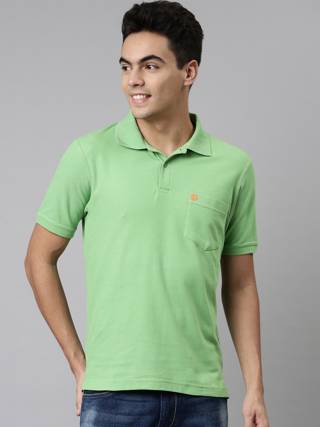 

DIXCY SCOTT Men Green Polo Collar Cotton T-shirt