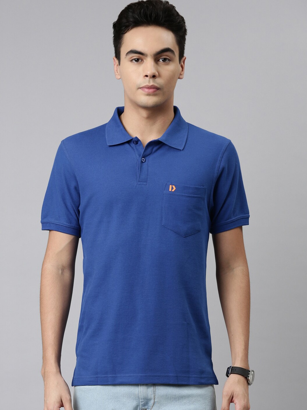 

DIXCY SCOTT Brand Logo Polo Collar Short Sleeves Cotton T-Shirt, Blue