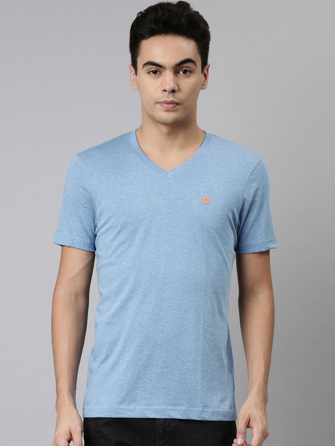 

DIXCY SCOTT Men Blue V-Neck Cotton T-shirt