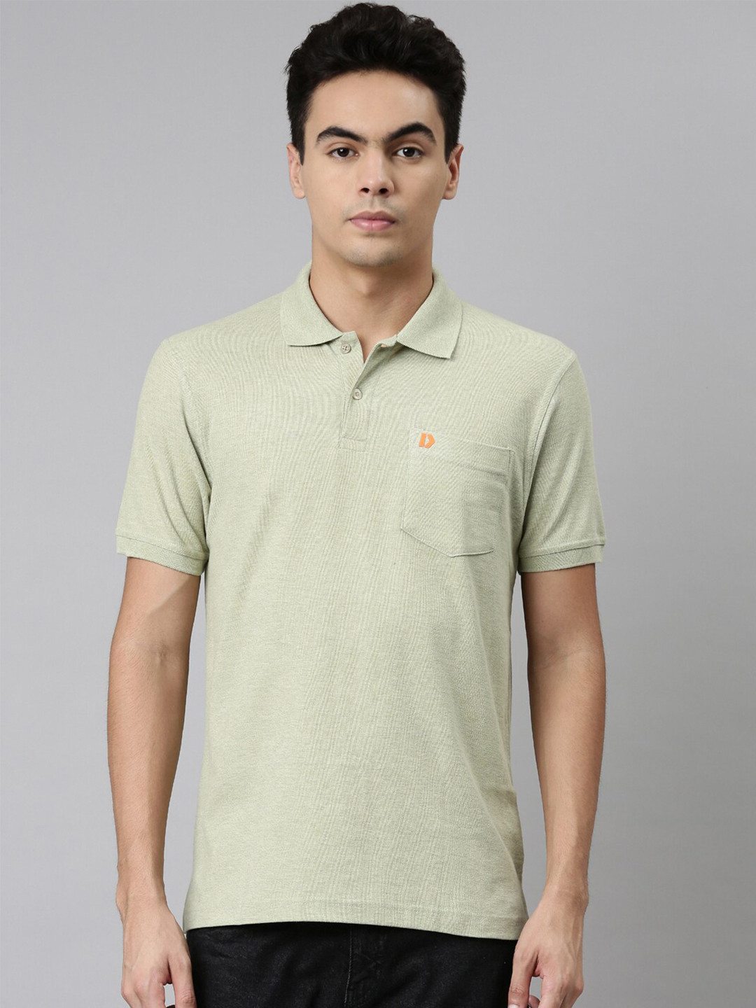 

DIXCY SCOTT Brand Logo Polo Collar Short Sleeves Cotton T-Shirt, Grey melange