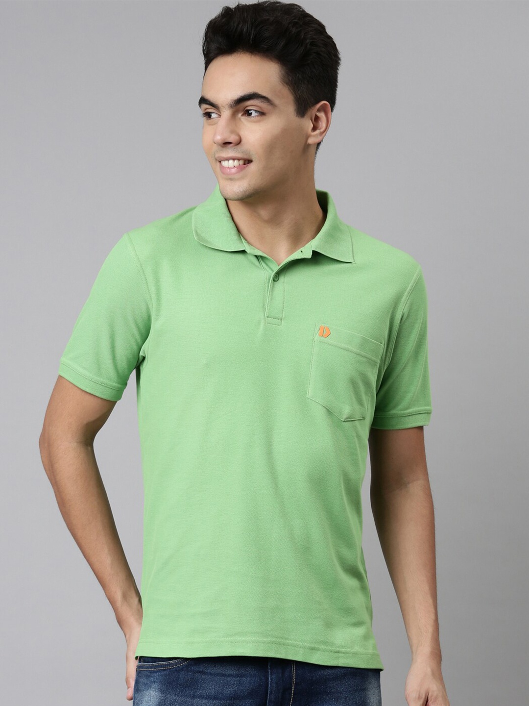 

DIXCY SCOTT Brand Logo Polo Collar Short Sleeves Cotton T-Shirt, Green