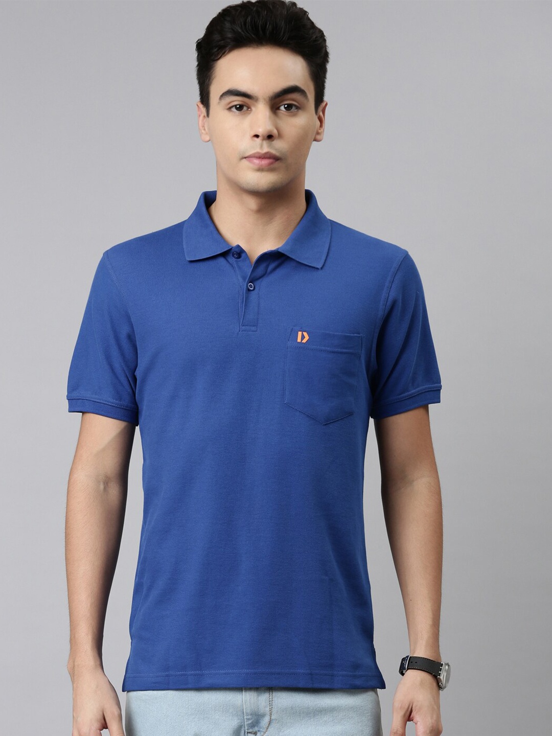 

DIXCY SCOTT Men Blue Polo Collar Short Sleeves T-shirt