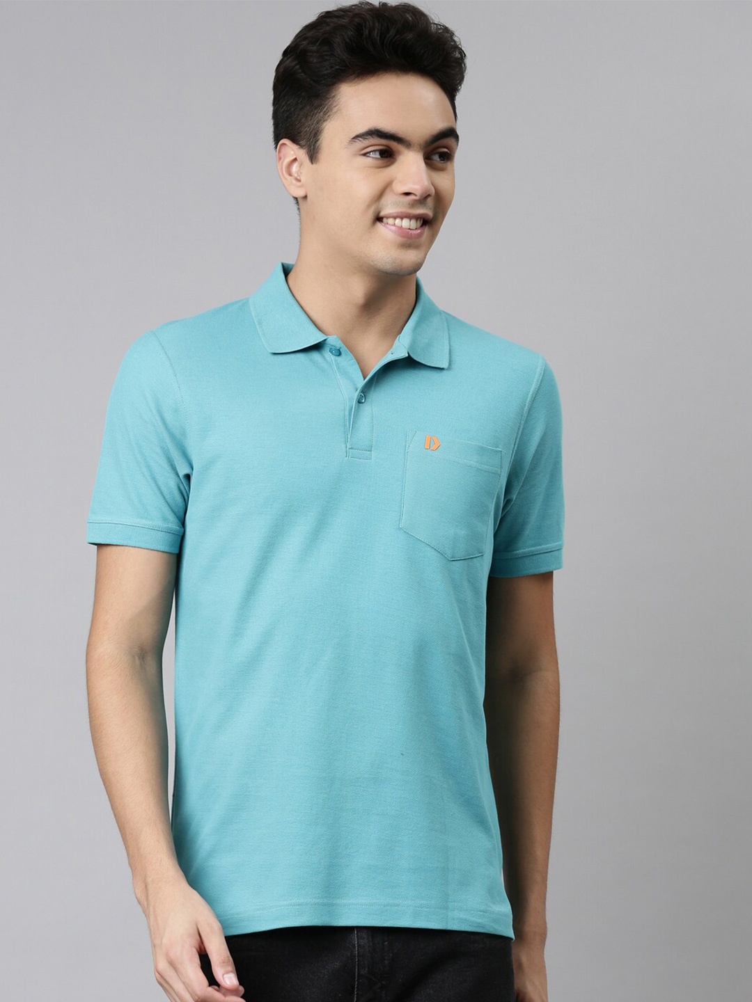 

DIXCY SCOTT Brand Logo Polo Collar Short Sleeves Cotton T-Shirt, Blue