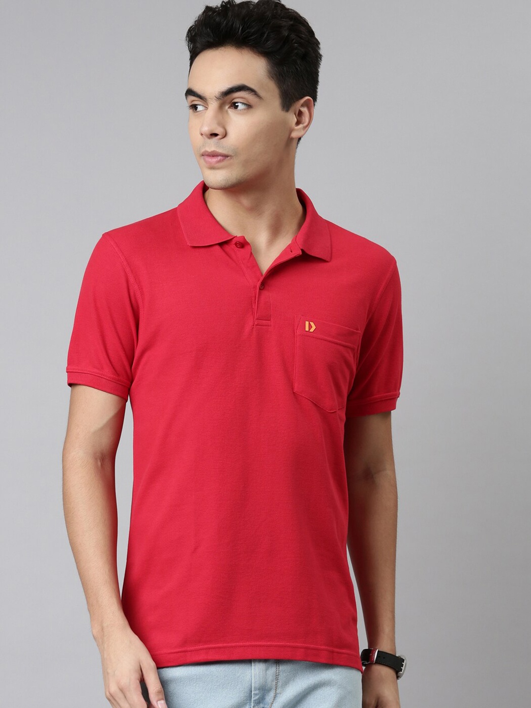 

DIXCY SCOTT Brand Logo Polo Collar Short Sleeves Cotton T-Shirt, Red